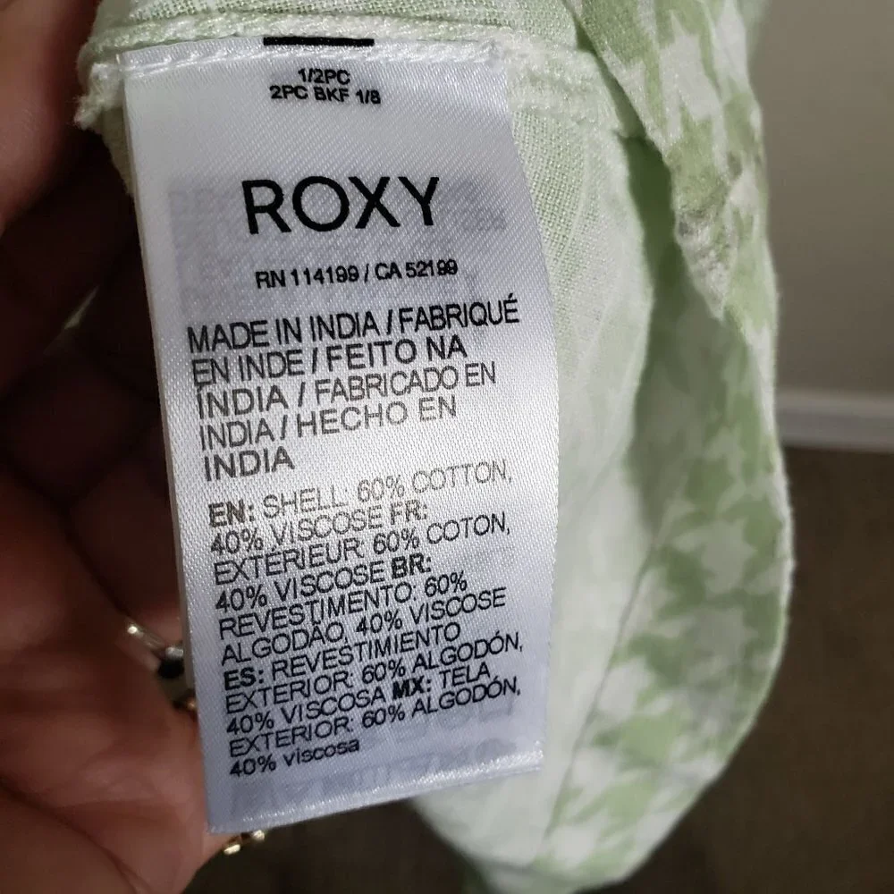 Roxy Summertime Feeling Smocked Midi Dress Houndstooth Green/White Sz Small NEW - Picture 11 of 12